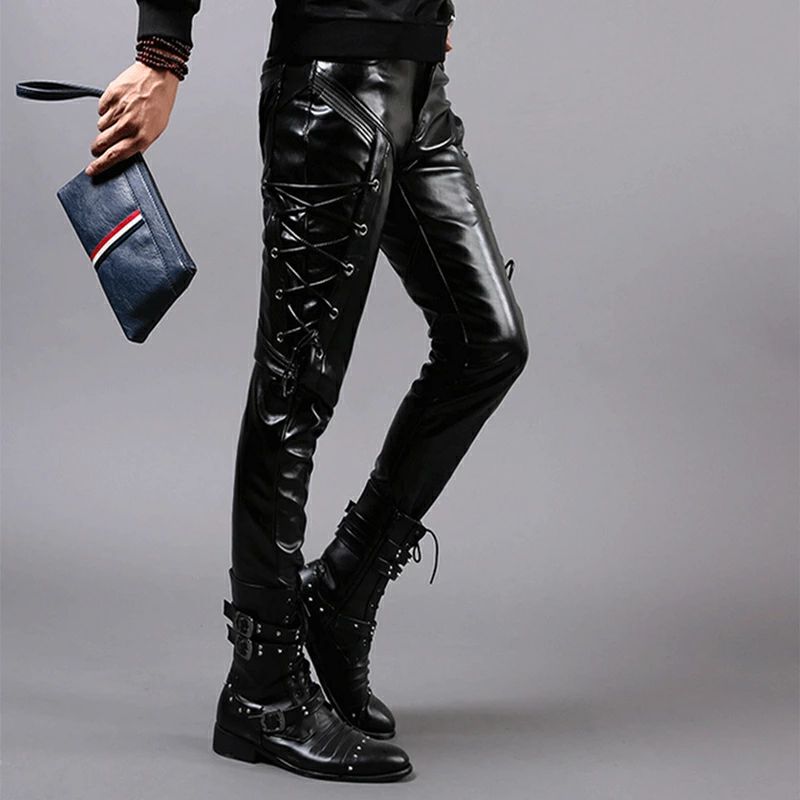 メンズ革パン　春秋冬　革パンツ　PU バイクパンツ　ロングパンツ　スリム　スキニー モーターパンツ ..