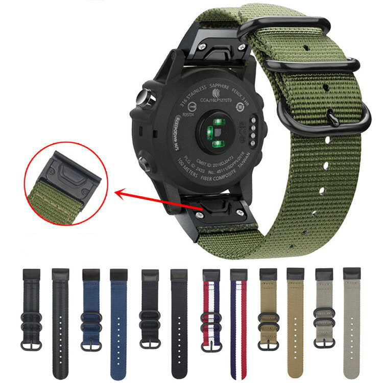 新登場 コンパチブル GARMIN専用 三環ボタンキャンバスナイロン腕時計バンド QuickFit 22mm/26mm レジ..