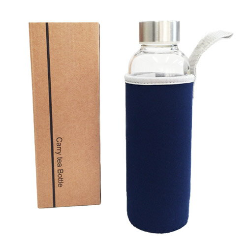 【茶漉し付き】【耐熱ガラス製】キャリーティーボトル　Carry Tea Bottle【カバー付き／色：NavyBlue】フィルターインボトル　ティーボトル　ボトル茶漉し付きボトル◎