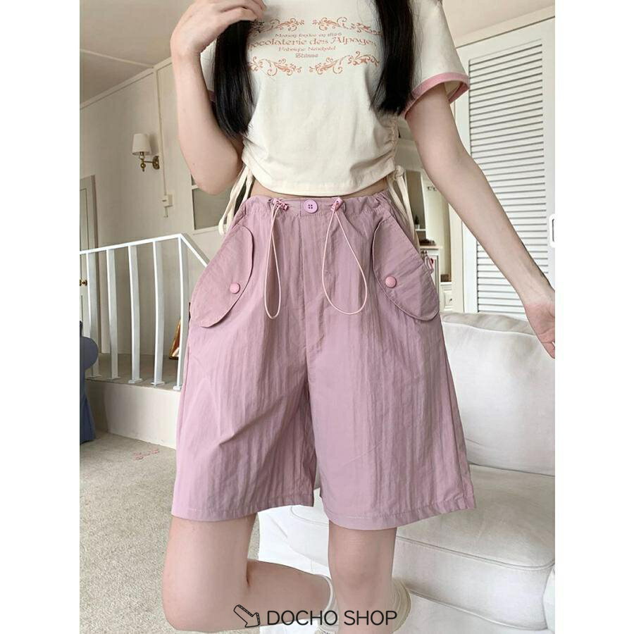 乐天商城 - ショートパンツ レディース 夏 ハイウエスト カーゴパンツ ワイド ゆったり 短パン ピンク 地雷系 サブカル ガーリー ストリート 美脚