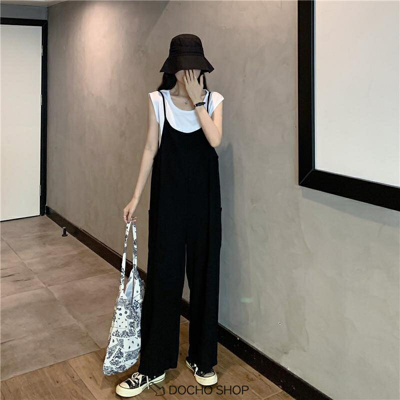 乐天商城 - サロペット レディース 夏 オールインワン ワイドパンツ ゆったり ノースリーブ Tシャツ 体型カバー 涼しい カジュアル 無地 おしゃれ