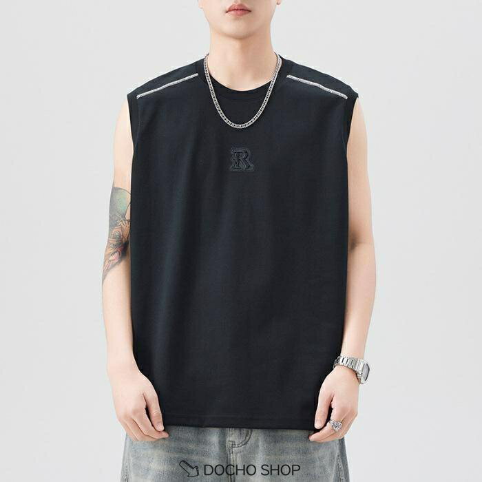 乐天商城 - タンク メンズ ノースリーブ Tシャツ 夏 大きいサイズ オーバーサイズ ビッグシルエット クルーネック ワンポイント 速乾
