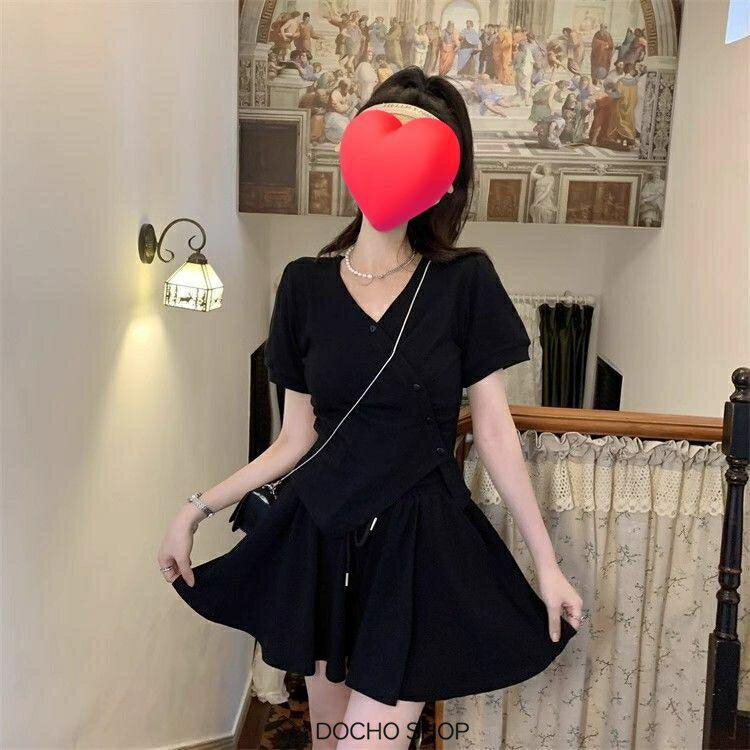 乐天商城 - セットアップ レディース 夏 上下セット カシュクール Vネック パフスリーブ 半袖 ショートパンツ フレアパンツ カジュアル おしゃれ