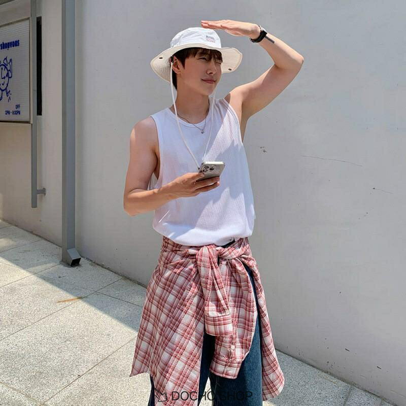 乐天商城 - タンク メンズ ノースリーブ 夏 クルーネック 無地 ゆったり カジュアル ス 梨地 ストレッチ 柔らかい インナー 涼しい