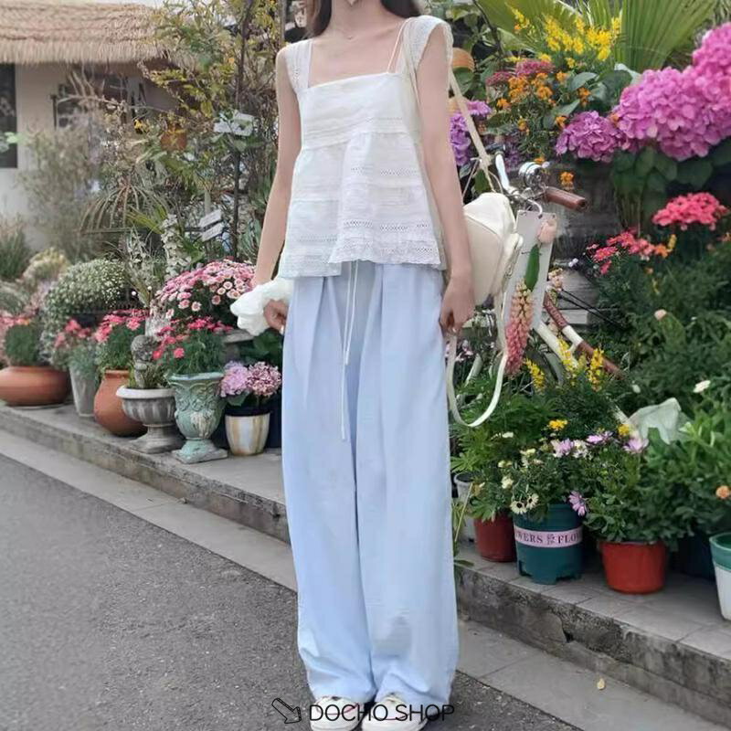 乐天商城 - ワイドパンツ レディース 夏 色 水色 ストレートパンツ ハイウエスト ゆったり 薄手 涼しい カジュアル ボトムス ズボン ロング丈 春