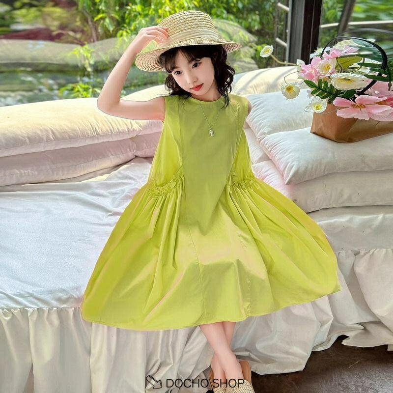 运动服 - 子供 女の子 ワンピース 夏 ノースリーブ キッズ サマードレス ギャザー Aライン 膝丈 涼しい コットン 柔らかい カジュアル 発表会