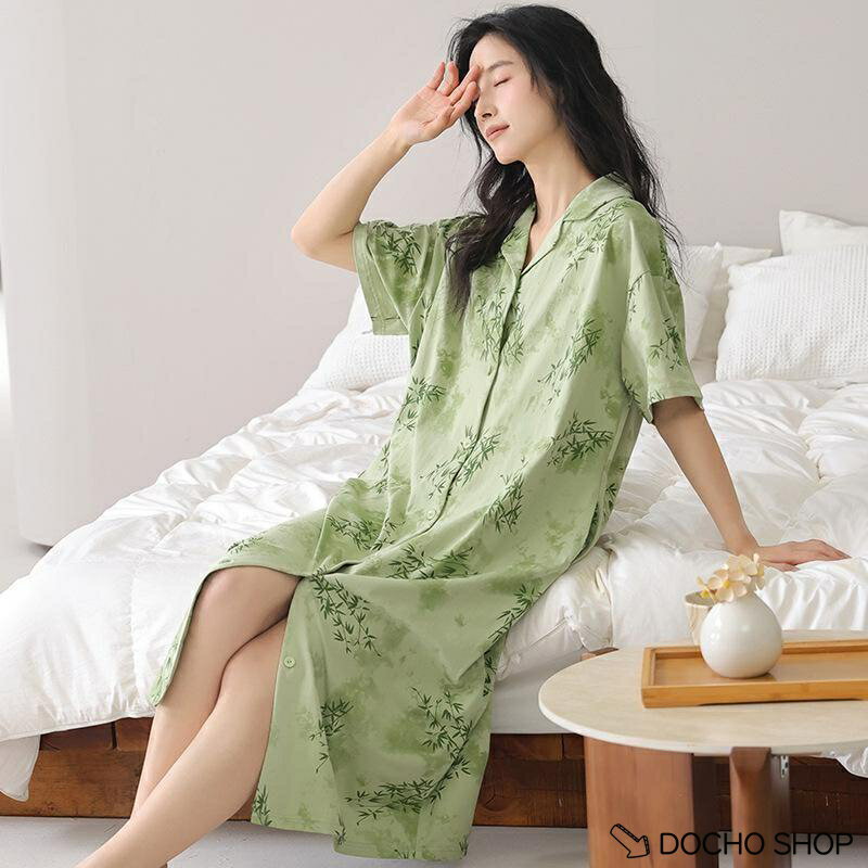 乐天商城 - パジャマ レディース ワンピース 前開き 半袖 ネグリジェ 夏 部屋着 膝丈 ルームウェア シャツワンピース 襟付き おしゃれ 可愛い