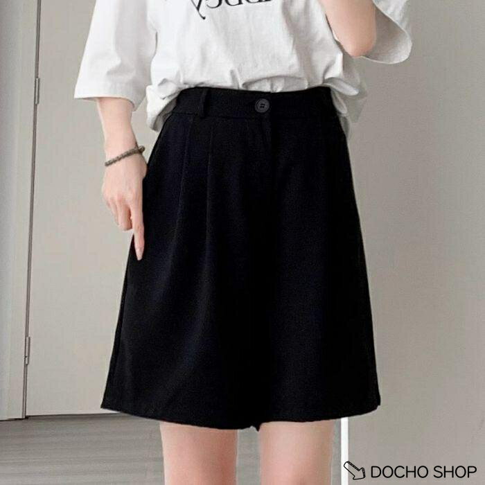 乐天商城 - きれいめ 接触冷感 夏 ハーフパンツ Aライン ハイウエスト ワイドパンツ 涼しい オフィス 通勤 カジュアル 大きいサイズ