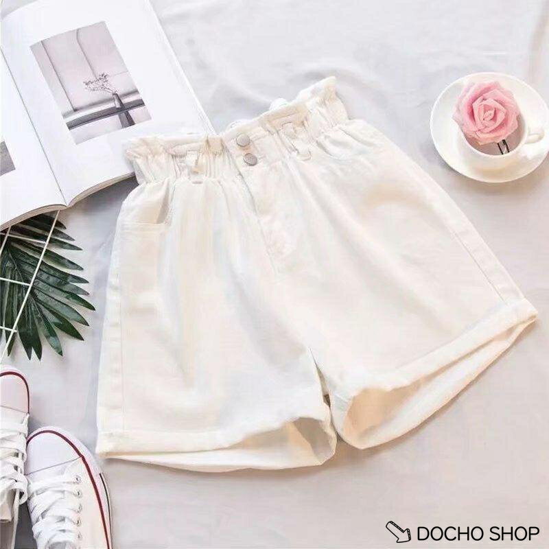乐天商城 - デニムショートパンツ レディース 夏 ハイウエスト フリル ウエストゴム ワイドパンツ Aライン 調節可能 薄手 涼しい 可愛い 短パン