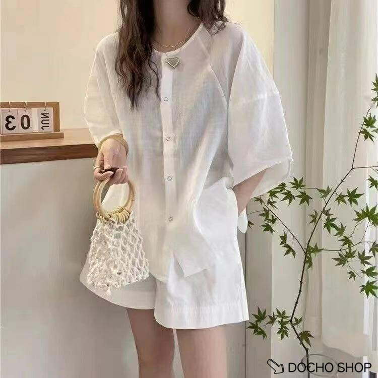 乐天商城 - ブラウス レディース リネン風 夏用 ゆったりめ 涼しい 夏 半袖ブラウス ス クルーネック 春 五分袖 ドロップショルダー ルーズ