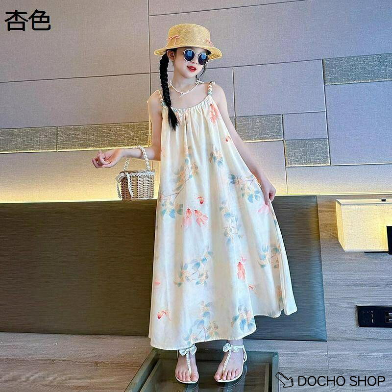 DOCHOSHOP楽天市場店の【楽天スーパーSALE】キッズワンピース 子供 夏 女の子 マキシ丈 キャミソーピース 花柄 ゆったり 涼しい ボヘミアン 旅 海辺 リゾート ワンピース 可愛い｜アングル2