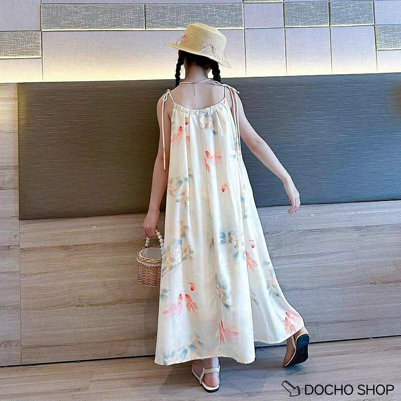 DOCHOSHOP楽天市場店の【楽天スーパーSALE】キッズワンピース 子供 夏 女の子 マキシ丈 キャミソーピース 花柄 ゆったり 涼しい ボヘミアン 旅 海辺 リゾート ワンピース 可愛い｜アングル3