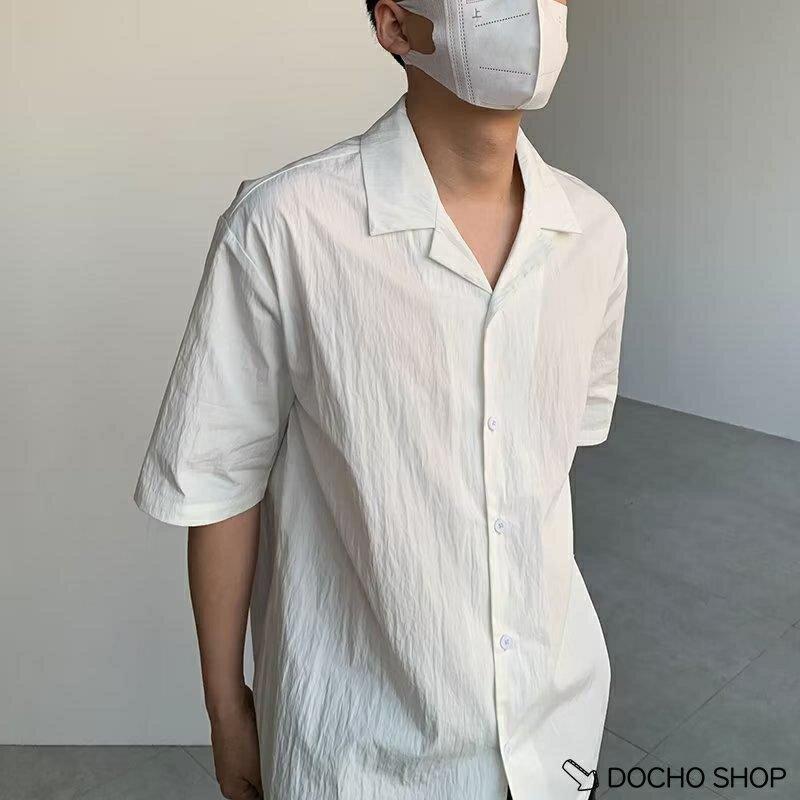 乐天商城 - メンズ シャツ 半袖 開襟シャツ オープンカラーシャツ 夏 涼しい シワ加工 無地 きれいめ ビッグシルエット カジュアル ス 夏