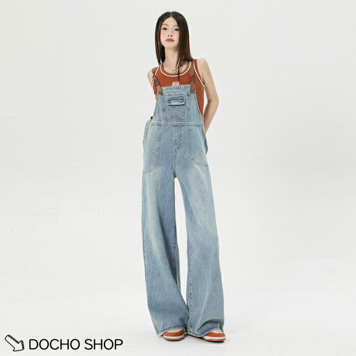乐天商城 - サロペット レディース デニム オーバーオール 春 夏 秋 ワイドパンツ ジーンズ ストレート ゆったり 体型カバー カジュアル 脚長