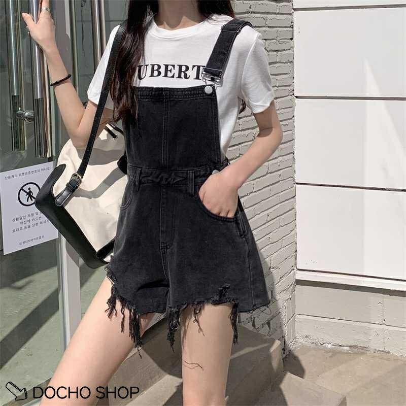 乐天商城 - デニム サロペット レディース ショートパンツ オーバーオール レトロ グレー ハイウエスト オールインワン 切りっぱ ダメージ加工 夏