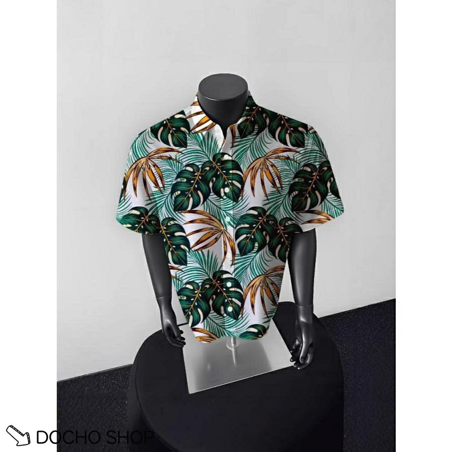乐天商城 - アロハシャツ メンズ リゾート 夏 ボタニカル柄 トロピカル リーフ 軽量 通気性 速乾 半袖 開襟 総柄 ス カジュアル ビーチ