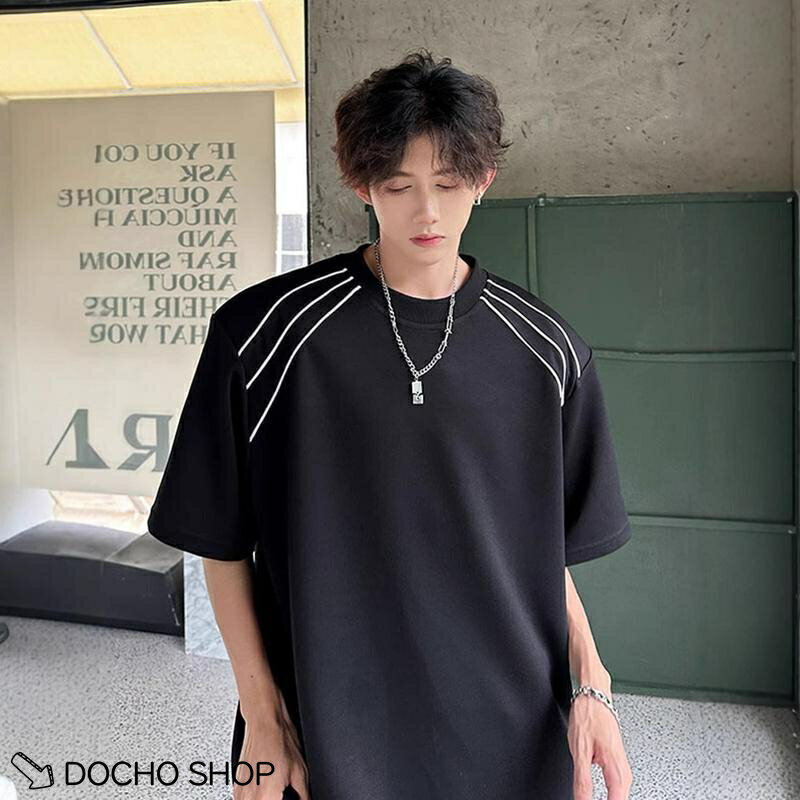 乐天商城 - Tシャツ メンズ 半袖 ビッグシルエット ファッション 夏 肩ライン ストリート系 オーバーサイズ カジュアル ス クルーネック