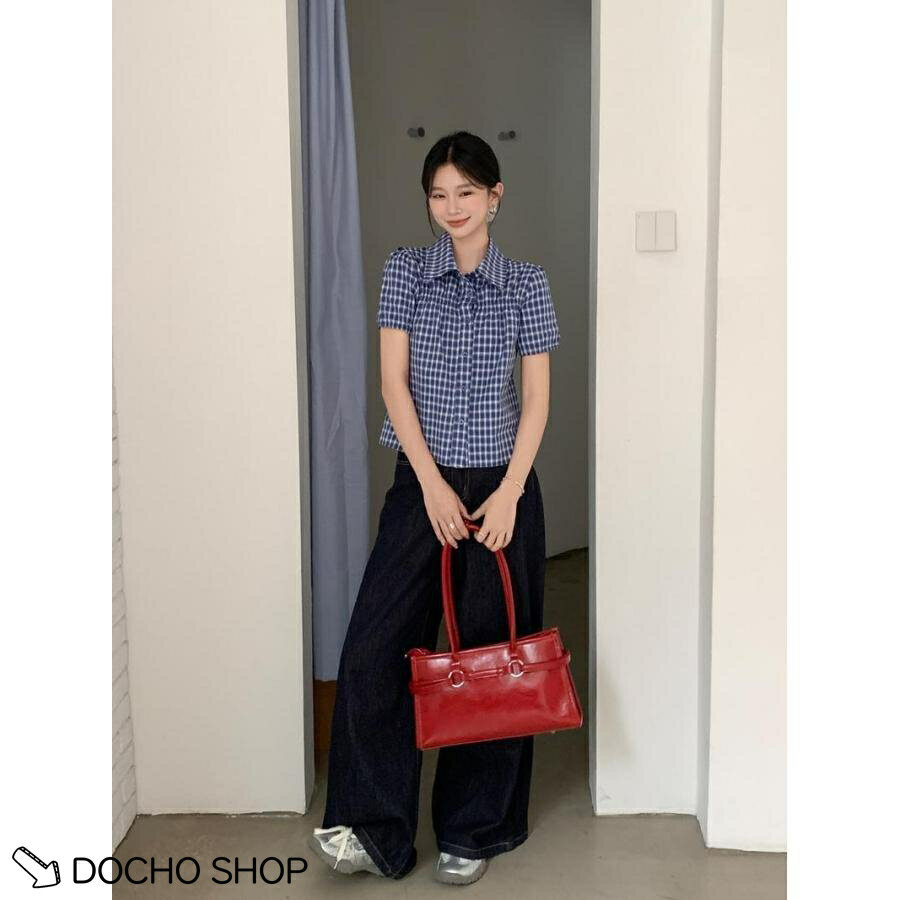 乐天商城 - ブラウス レディース パフスリーブ シャーリング 春 夏 チェック柄 半袖 きれいめ かわいい 大人可愛い 着痩せ 薄手 ふわふわ 外出