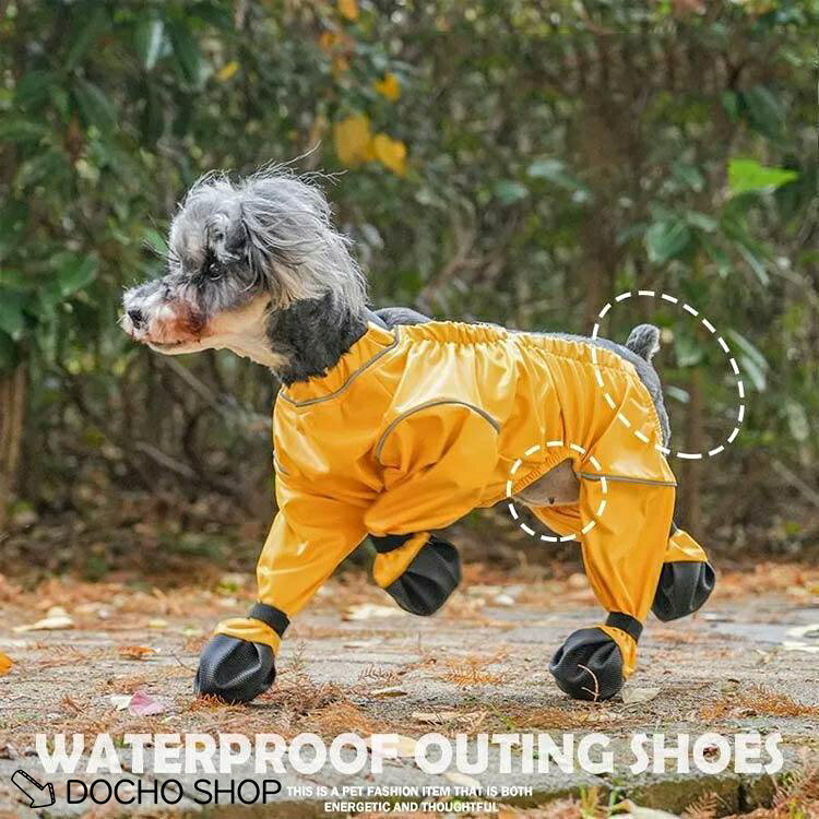 DOCHOSHOP楽天市場店の脱げない スペンダー付き犬用パンツ 防水 サスペンダー付き防水犬用ブーツ 犬用レッグカバー 犬服 犬用レッグカバー レインコート 犬 サスペンダー付き｜アングル2