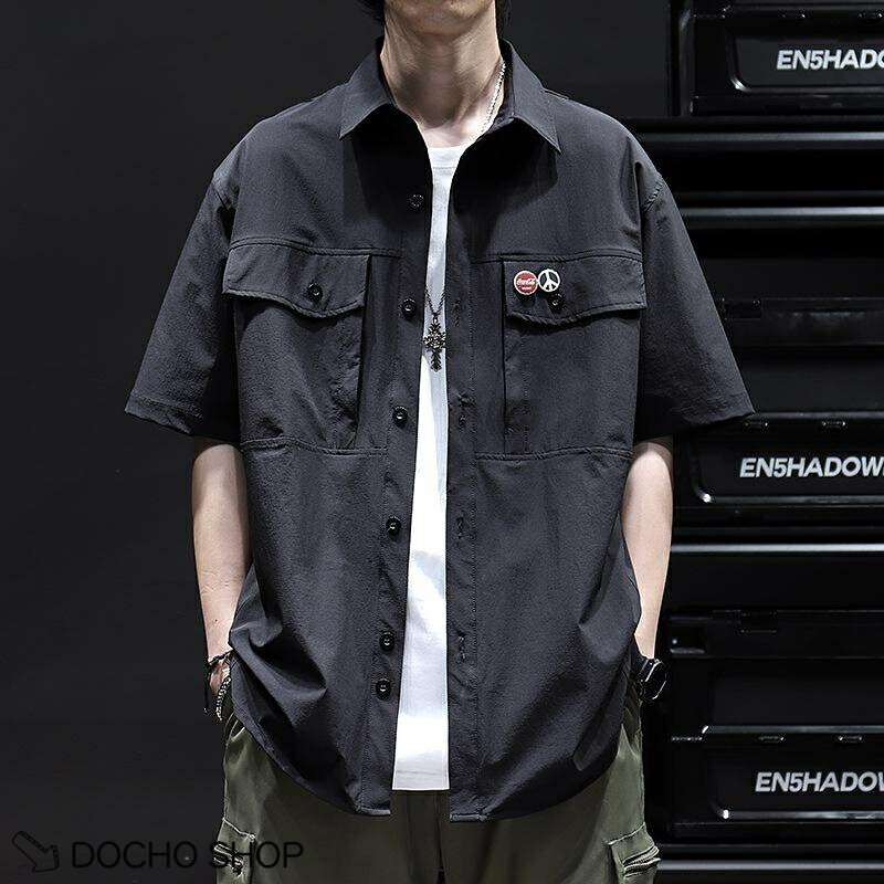 乐天商城 - メンズシャツ 半袖 夏 ワークシャツ 多ポケット ビッグシルエット 接触冷感 涼しい 通気性 速乾 吸汗 形態安定 しわになりにくい 釣り