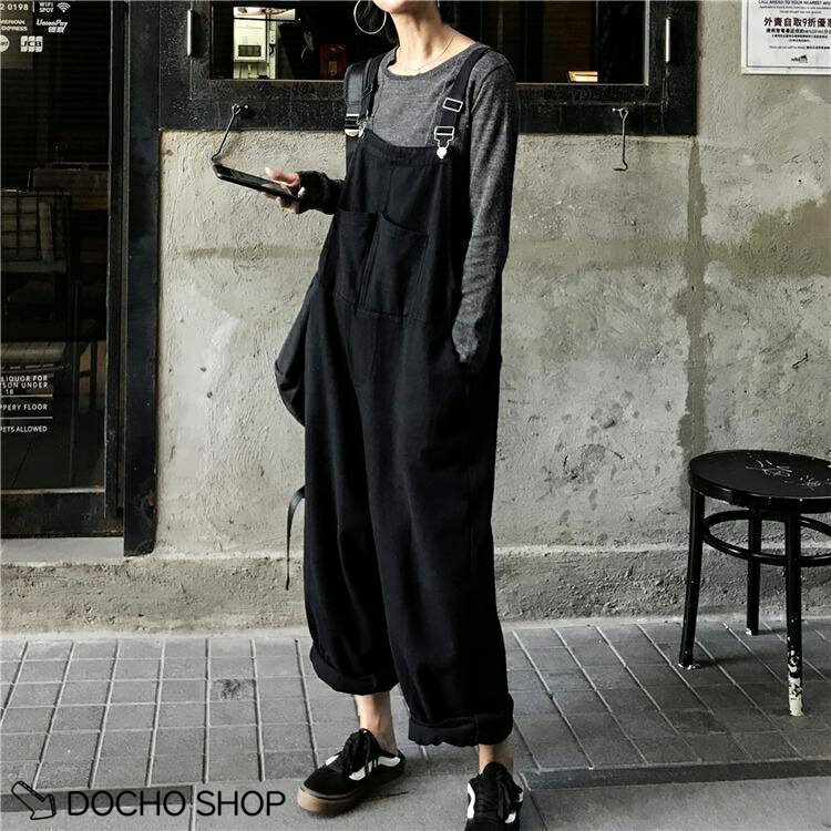 乐天商城 - ゆったり ワイドパンツ オールインワン ポケット付き カジュアル 綿麻風 体型カバー 大きいサイズ ゆるい ズボン つなぎ 春 夏 秋