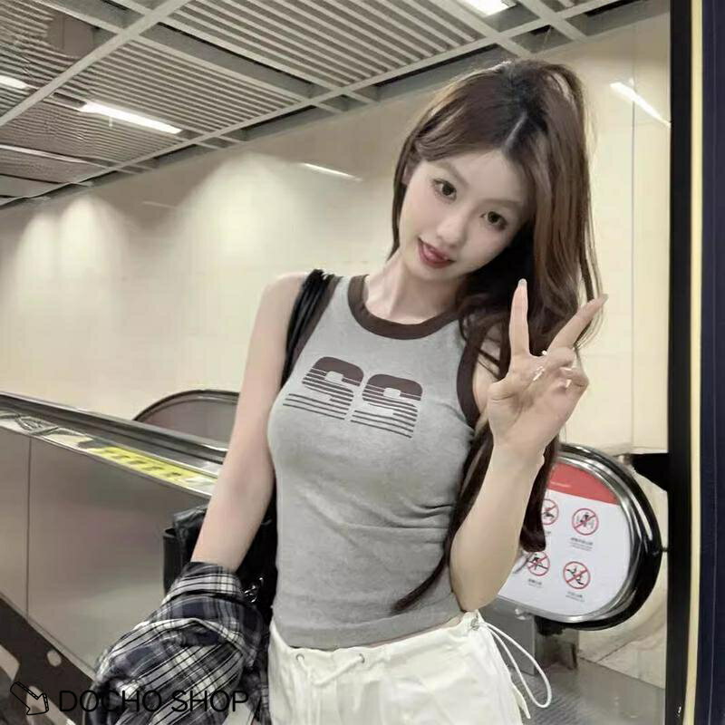 乐天商城 - タンク レディース ノースリーブ ス アメリカンカジュアル Y2K ストリート ショート丈 へそ出し タイト フィット 春 夏