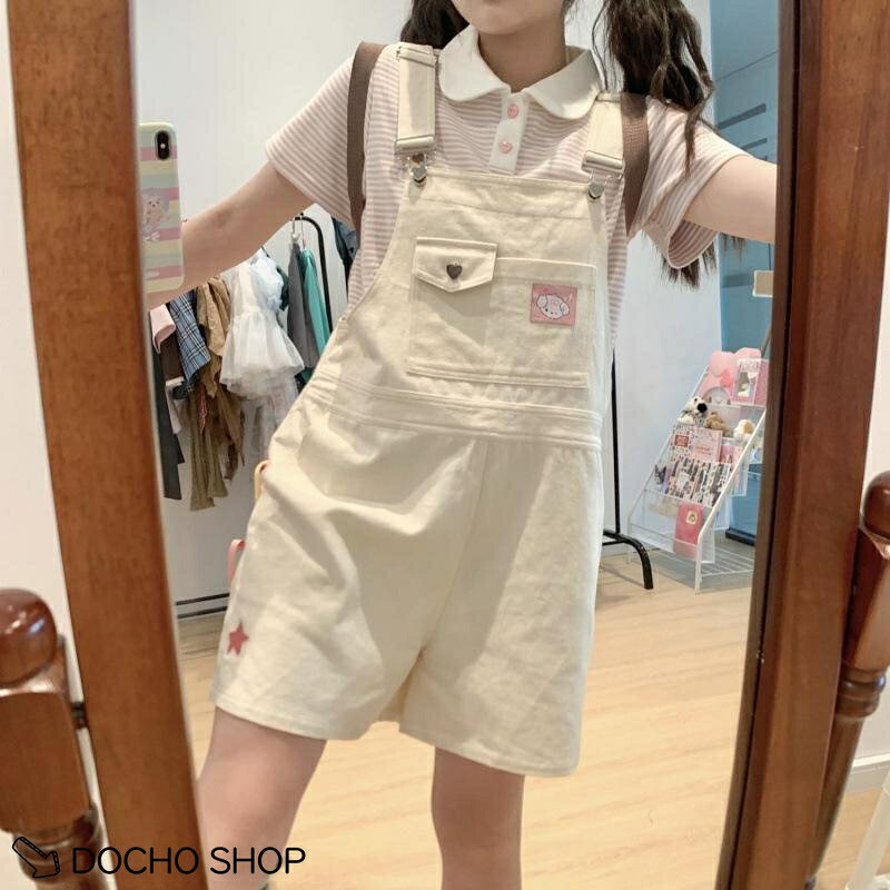 乐天商城 - サロペット レディース オーバーオール ショートパンツ かわいい 学院風 吊りズボン 短パン 森ガール カジュアル ゆったり ガーリー 夏