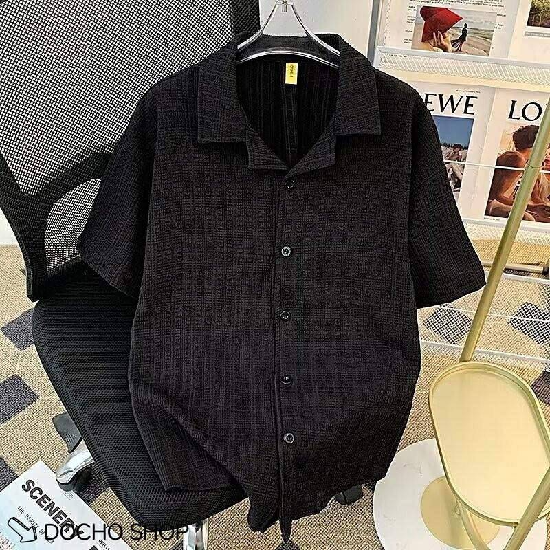 乐天商城 - シャツ メンズ 半袖 夏 凹凸 ワッフル オープンカラー シャツ 半袖 メンズ カジュアル ファッション きれいめ ルーズ オーバーサイズ