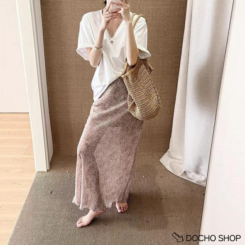 乐天商城 - ロングスカート レディース マキシ丈 花柄 エーライン フレアスカート ハイウエスト 体型カバー ゆったり ふんわり 総柄 春 夏 秋 海