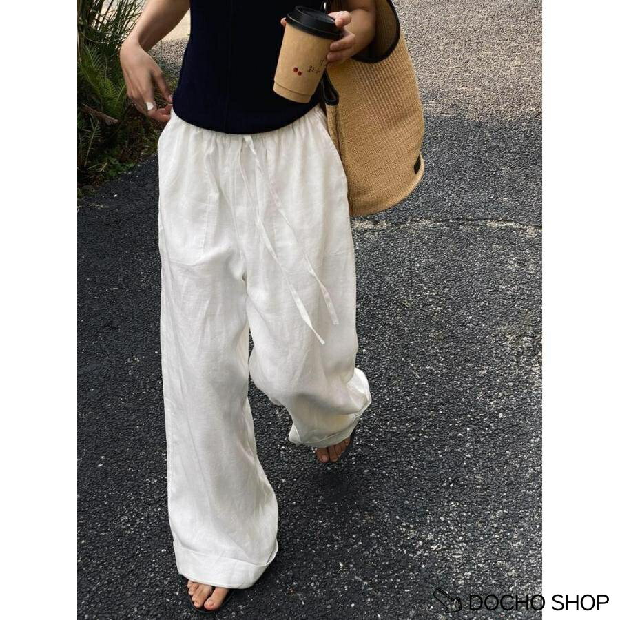 乐天商城 - ワイト?ハ?ンツ レテ?ィース リネン 夏 涼しい ゆったり ウエストコ?ム 綿麻 麻 部屋着 カシ?ュアル ロンク?丈 ストレート 無地