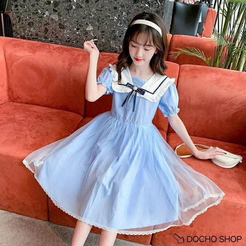 乐天商城 - ワンピース 女の子 子供 セーラーカラー ワンピース キッズ プリンセスドレス かわいい ガーリー フリル 襟付き 半袖 夏 お出かけ