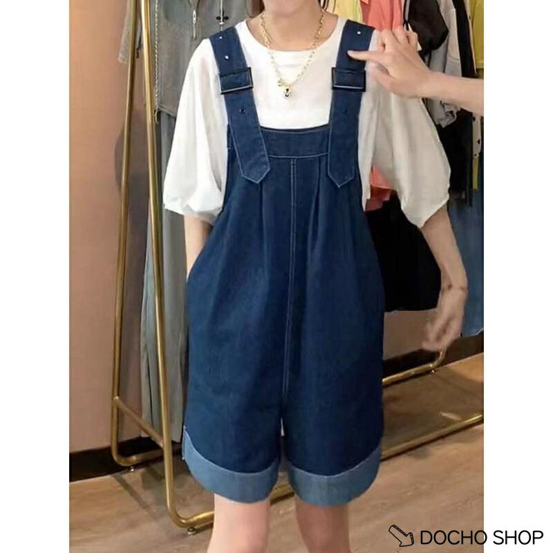 乐天商城 - サロペット デニム レディース オーバーオール ショートパンツ ゆったり 夏 膝丈 ジーンズ オールインワン カジュアル 可愛い 5分丈