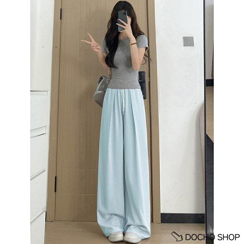 乐天商城 - ワイドパンツ レディース 夏 接触冷感 きれいめ ハイウエスト ゆったり 落ち感 ストレート イージーパンツ 体型カバー 脚長 薄手