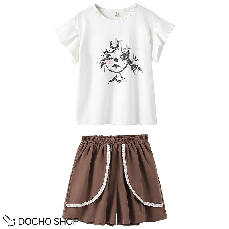 DOCHOSHOP楽天市場店の子供 女の子 セットアップ 夏 ガールズ 上下セット 半袖 フリル袖 Tシャツ ショートパンツ 2点セット キッズ 半ズボン かわいい｜アングル3