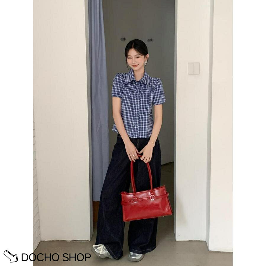 乐天商城 - ブラウス レディース パフスリーブ シャーリング 春 夏 チェック柄 半袖 きれいめ かわいい 大人可愛い 着痩せ 薄手 ふわふわ 外出