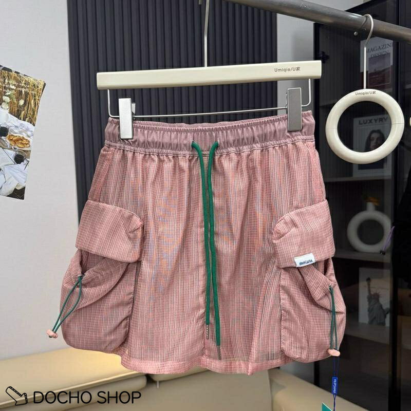 乐天商城 - カーゴスカート レディース 夏 アウトドア 山系 カラーブロック ゴムウエスト ショート丈 ビッグポケット パンツ付き トレッ