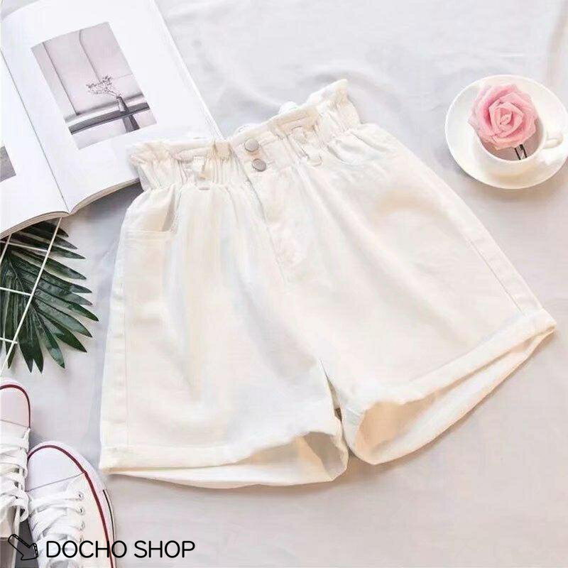 乐天商城 - デニムショートパンツ レディース 夏 ハイウエスト フリル ウエストゴム ワイドパンツ Aライン 調節可能 薄手 涼しい 可愛い 短パン