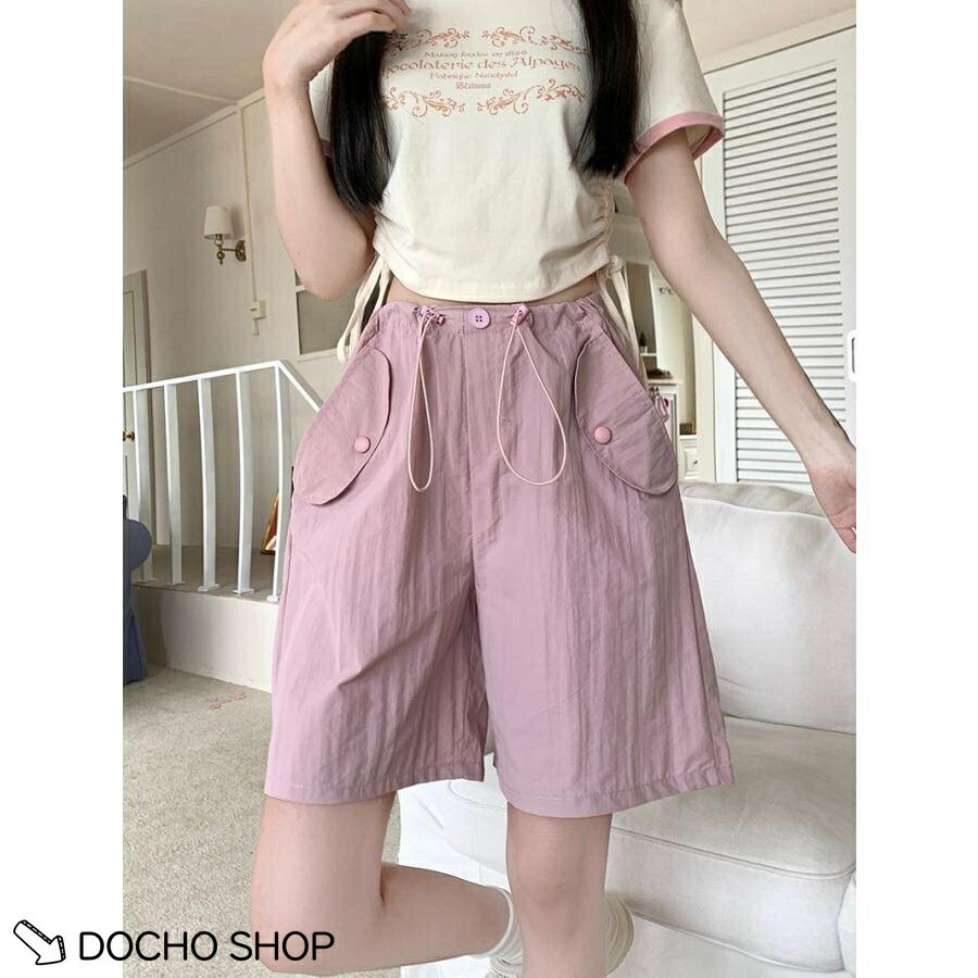 乐天商城 - ショートパンツ レディース 夏 ハイウエスト カーゴパンツ ワイド ゆったり 短パン ピンク 地雷系 サブカル ガーリー ストリート 美脚