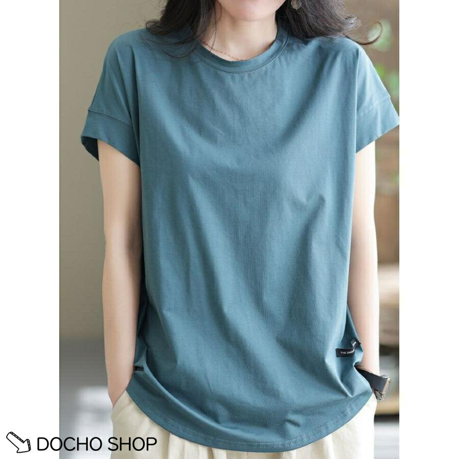 乐天商城 - Tシャツ レディース 半袖 夏 クルーネック カットソー ゆったり フレンチスリーブ 無地 ス 綿 柔らかい 体型カバー カジュアル