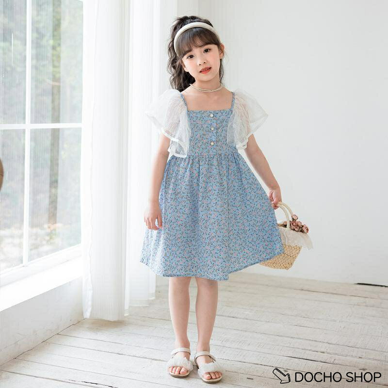 【楽天スーパーSALE】子供 女の子 ワンピース 夏 キッズ チュール袖 Aライン スクエアネック 可愛い おしゃれ お出かけ 通園 通学 発表会 結婚式 旅行