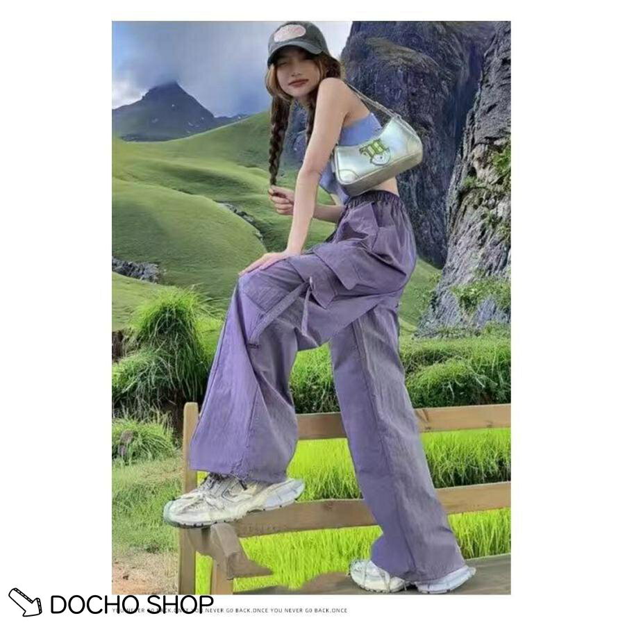 乐天商城 - カーゴパンツ レディース ワイドパンツ ストレート ゆるカジ ハイウエスト 美脚 カジュアル 春 夏 秋 ボトムス ゆったり 無地 作業着