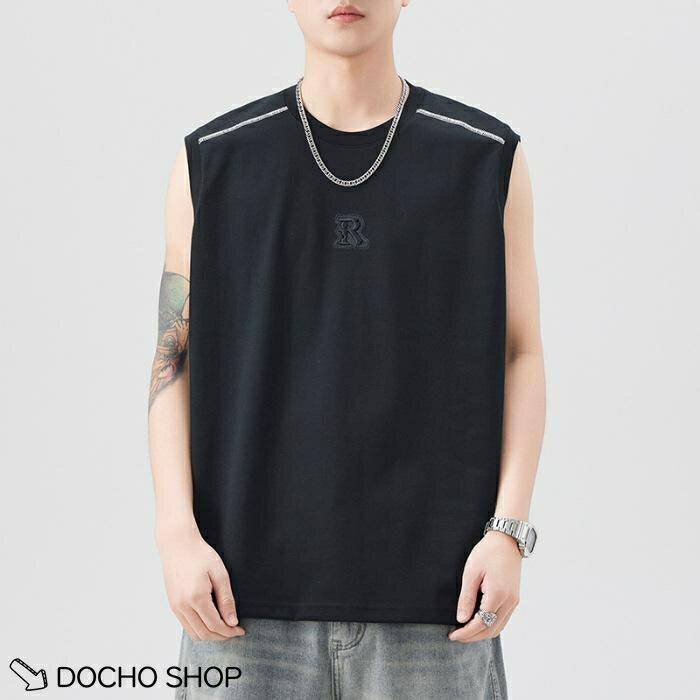 乐天商城 - タンク メンズ ノースリーブ Tシャツ 夏 大きいサイズ オーバーサイズ ビッグシルエット クルーネック ワンポイント 速乾