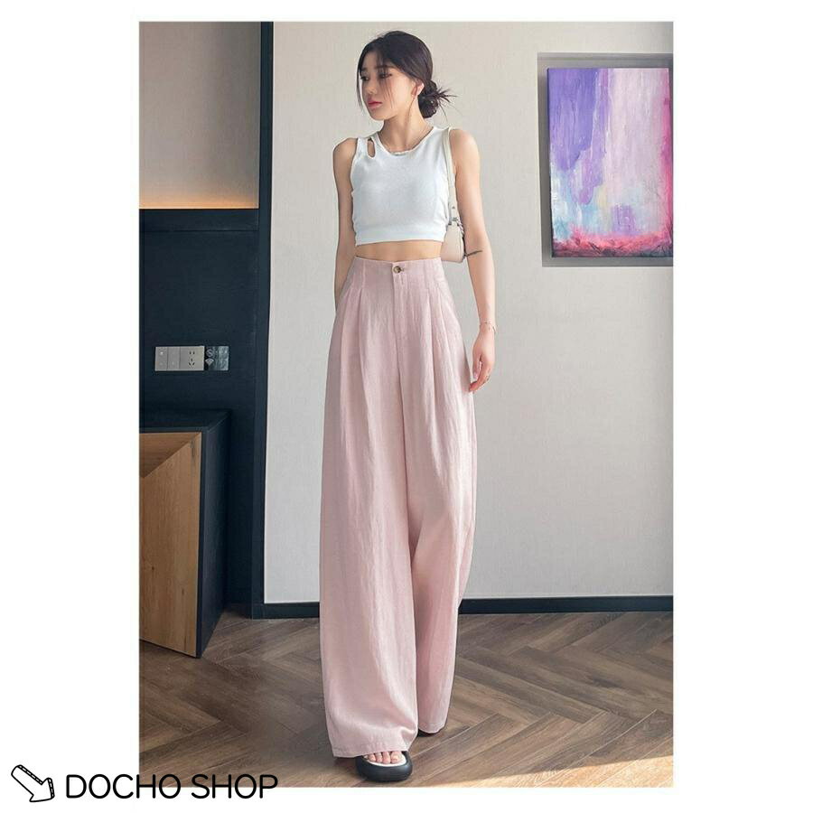 乐天商城 - ワイドパンツ レディース リネン風 接触冷感 夏 春 涼しい ハイウエスト カジュアル ゆったり 速乾 きれいめ オフィス 通勤 ロング丈