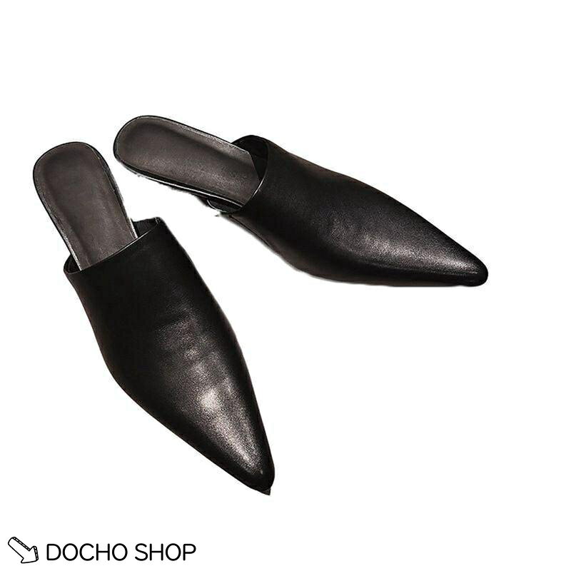 【楽天スーパーSALE】レディースミュール パンプス レザー ブラック ホワイト 蛇柄 ポインテッドトゥ ローヒール フラット ファッション 春 夏 サボ
