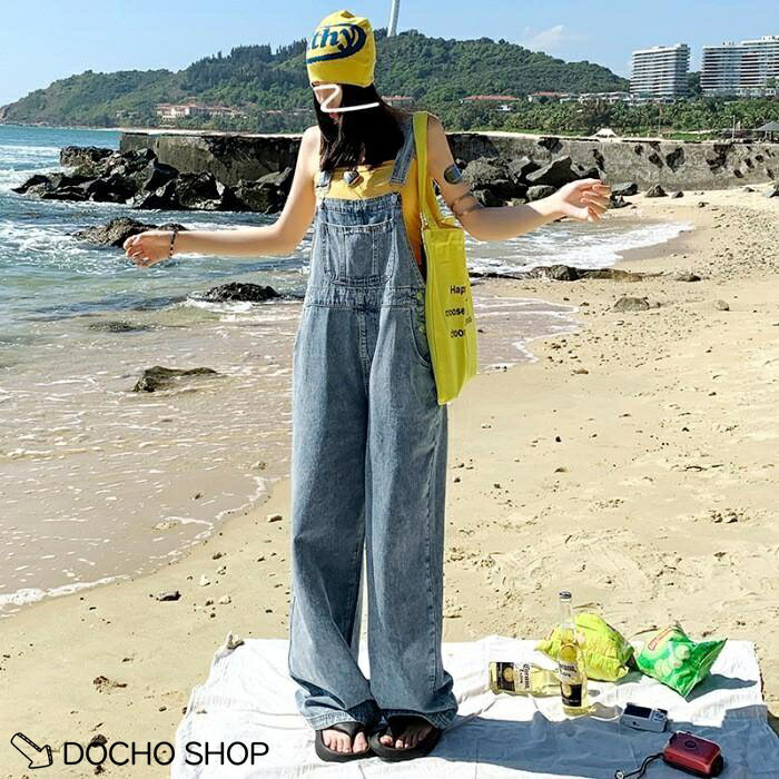 乐天商城 - サロペット レディース オーバーオール デニム ワイドパンツ 春 夏 ゆったり 体型カバー カジュアル ストリート系 ファッション 可愛い