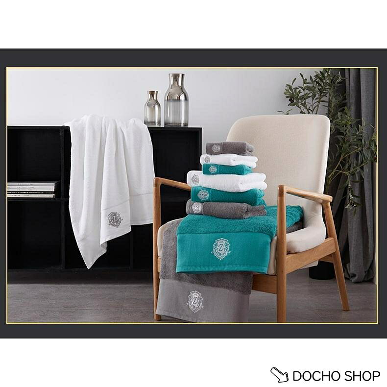 DOCHOSHOP楽天市場店のタオル 3点セット バスタオル フェイスタオル ハンドタオル ホテル仕様 バス用品 浴用 日用品 ホワイト 白 ブルー 青 グレー 灰色 厚手 平織り｜アングル2