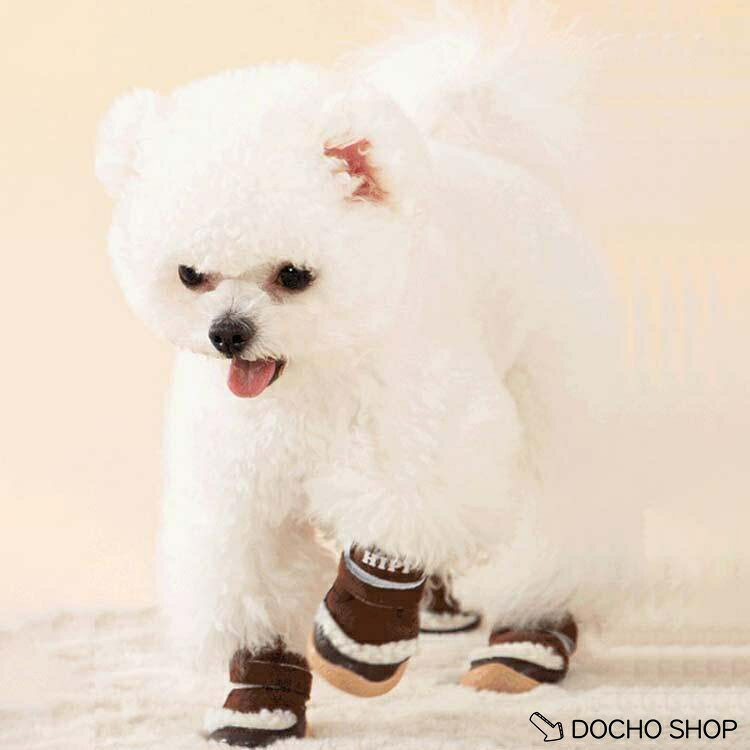 DOCHOSHOP楽天市場店の冬用 犬用 ボア ペット用靴 4個セット あったか 暖かい 犬 履かせやすい ドッグシューズ 犬靴 ドッグ 靴 滑り止め 靴下 秋冬 散歩用 マジック｜アングル2