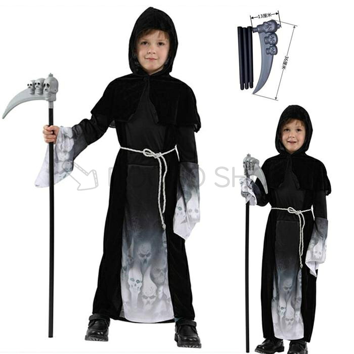 カラー ：図色 サイズ：M、L 、XL M適当身長：110-120cm L適当身長：120?130cm XL適当身長：130?140cm ※生地の伸縮性により、サイズは2-4cm誤差がございます。 素材 ポリエステル、その他 セット内容ローブ+ヘッドカバー+ベルト+鎌刃（玩具）（※他は商品に含まれません） 子供のハロウィン衣装セットです。 今年も楽しむイベントに行きたい。 ◆ 商品写真はできる限り実物の色に近づけるよう加工しておりますが、お客様のお使いのモニター設定、お部屋の照明等により実際の商品と色味が異なる場合がございます。 ◆ 平置き計測となっておりますので、2?3cmの誤差が生じる場合がございます。 ◆ プリント生地の商品については、生地の裁断?縫製方法により写真と同様の柄が出ない場合がございます。