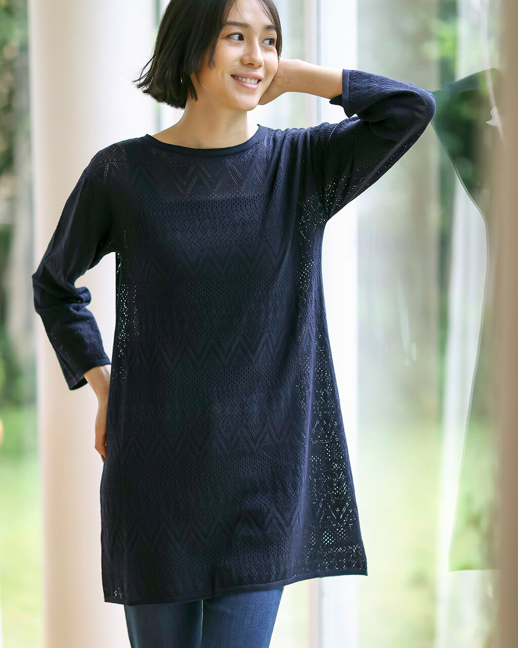 樂天商城 - 【ドゥクラッセ】 トップス レーシーニット ・ ボートネックチュニック レディース ( S〜XXL ) 30代 40代 50代 大人、輝く服 【DoCLASSE】