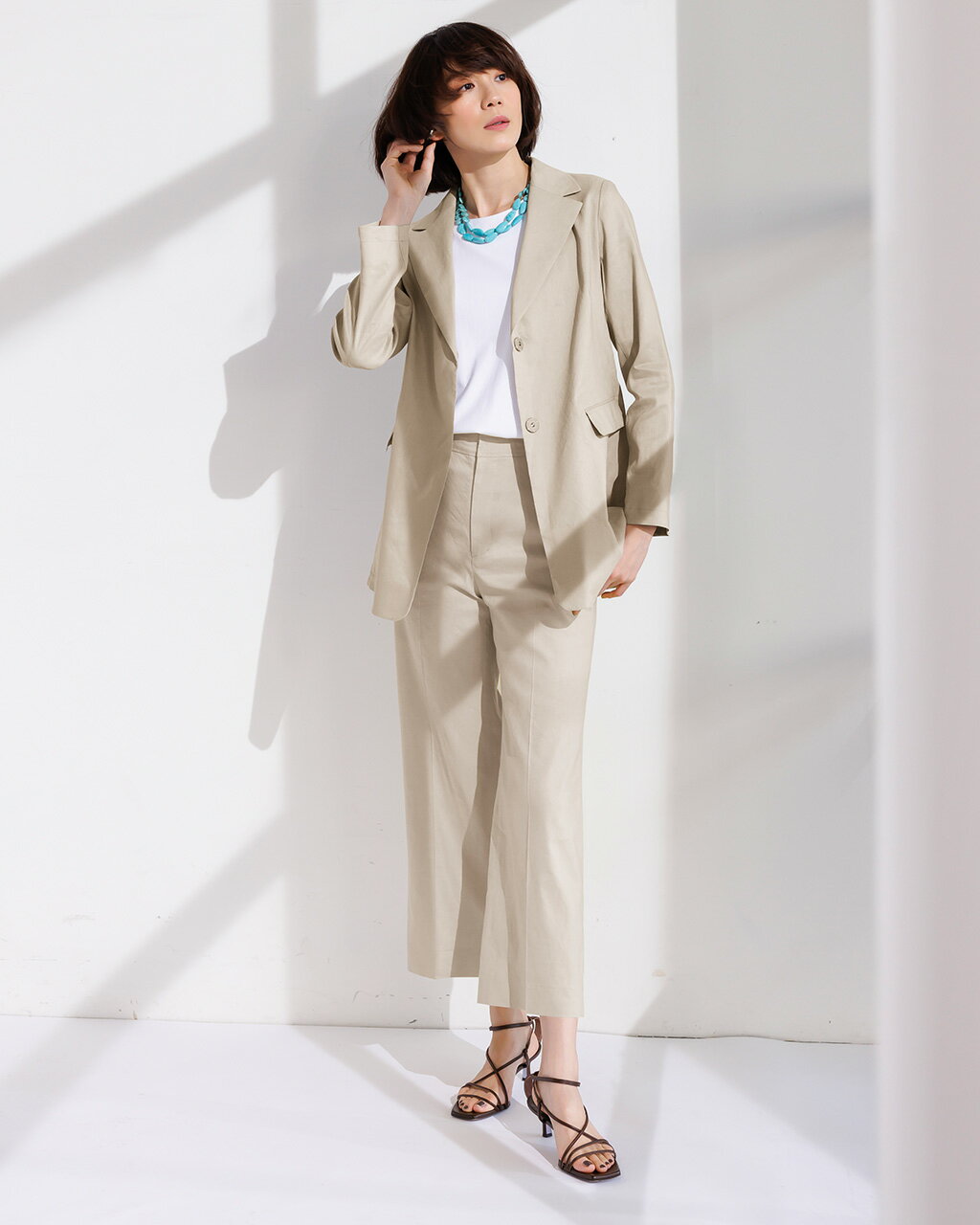 【ドゥクラッセ】 □フレンチ麻ストレッチ ・ ワイドパンツ レディース ( 7〜15 ) 30代 40代 50代 大人、輝く服 【DoCLASSE】